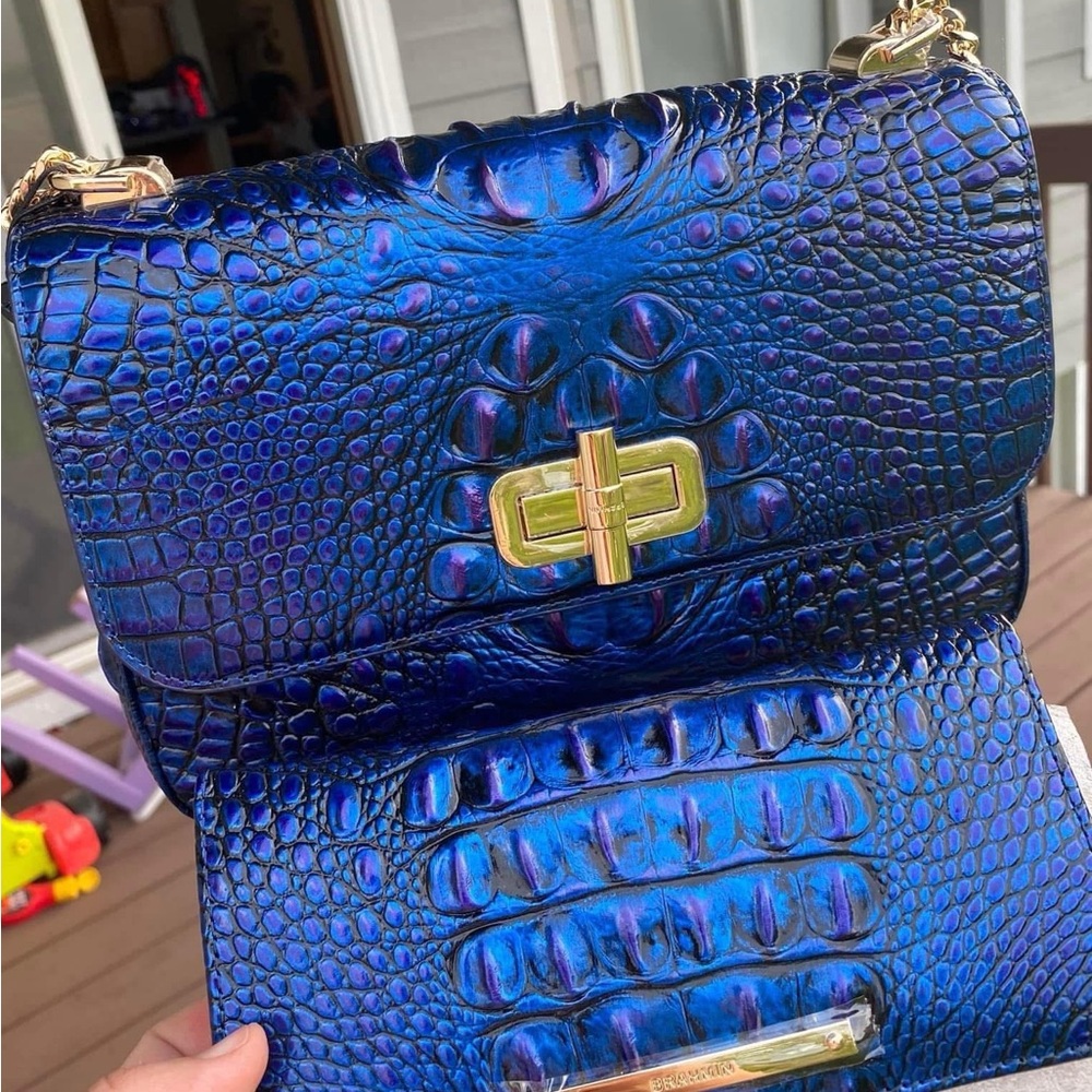 Brahmin Rosalie  (Neptune Blue and Gold) Crossbody Bag with matching wallet.